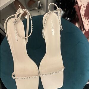 Fashion Nova White Rhinestone Ankle-Strap Heels